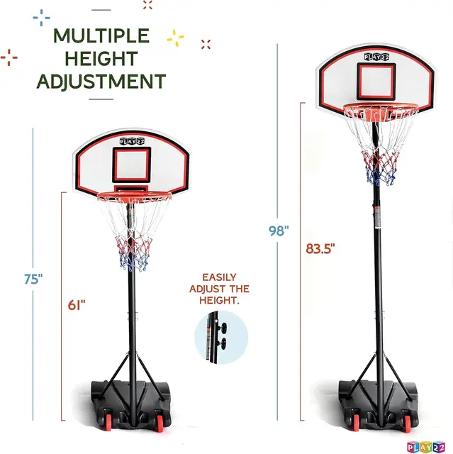 Adjustable Basketball Hoop 5-7 FT, Portable Basketball Goal with Stand & Wheels, Indoor Outdoor Play for Kids Teens Adults