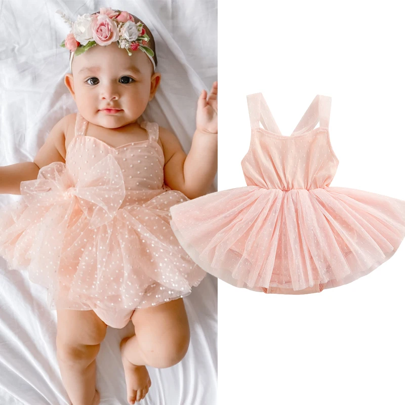024M Lovely Summer Newborn Baby Girls Rompers Dress Sleeveless Solid