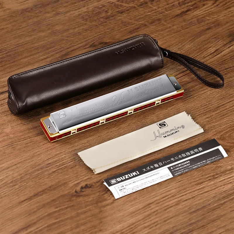 SUZUKI SU-24 Humming 24 Holes Tremolo Harmonica Polyphony Diatonic C Key 24 Hole Profession Harmonica Beginners Kids Aldults