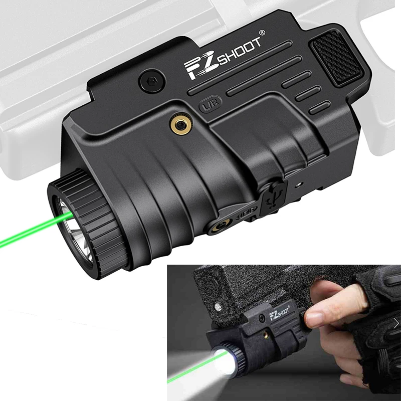 EZshoot Flashlight 800 Lumens Pistol Green Light Laser Beam Combo Rechargeable Pistol Flashlight Slidable Rail Glock Picatinny pistol flashlight