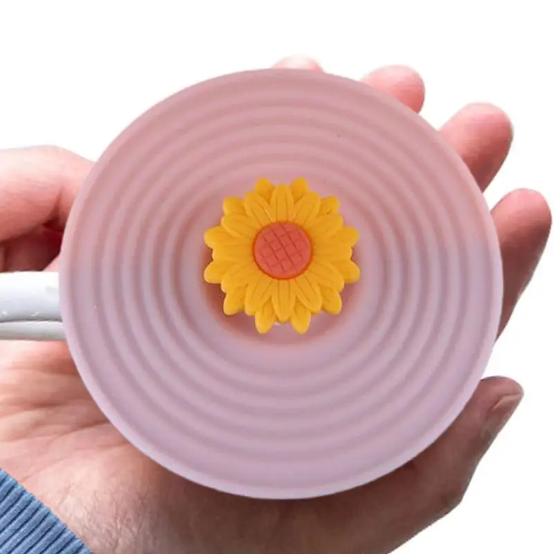 

Silicone Drink Cover Dustproof Silicone Cup Lid Cover Silicone Glass Covers Sunflower Circle Cup Cover Leak-proof Glass Lid