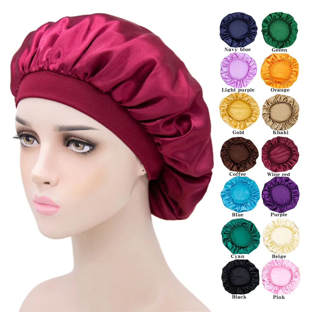 

Silky Satin Lined Bonnet Sleep Cap Hair Wrap Cover Solid Color Slouchy Beanie For Curly Hair Protection For Women And Men