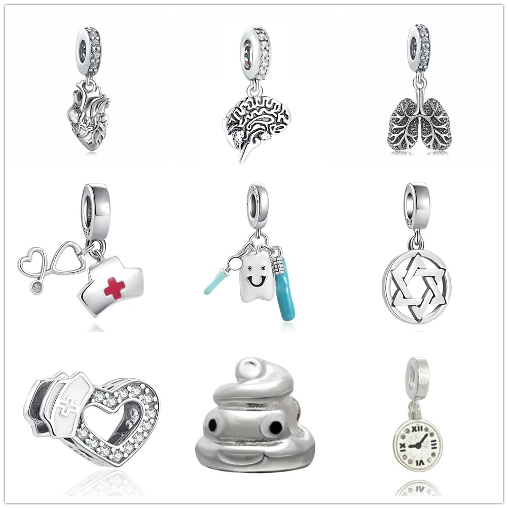 New 925 Sterling Silver Brain Lungs Heart Stool Nurse Charm Fit New 925 Sterling Silver Brain Lungs Heart Stool Nurse Charm Fit