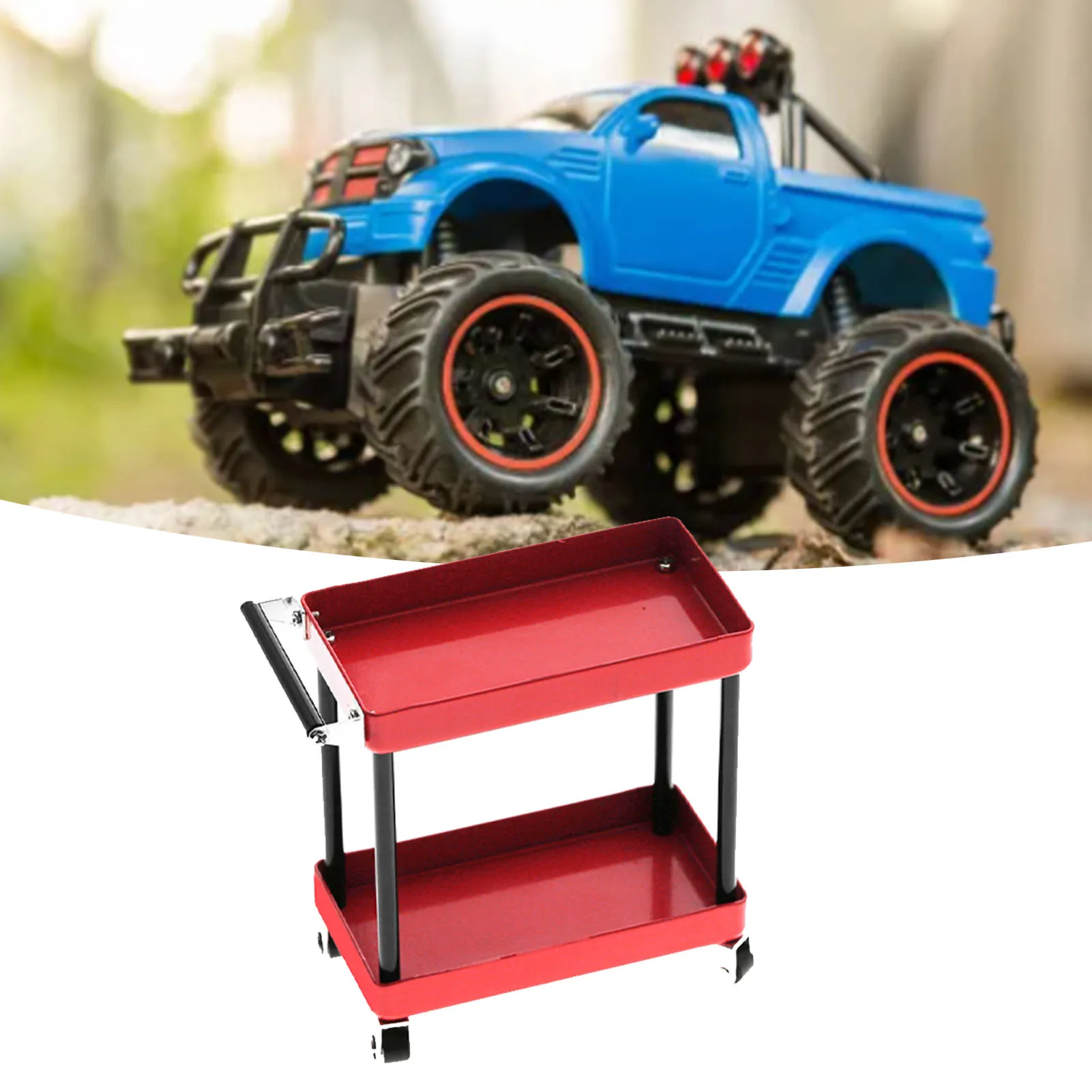 Chariot de rangement d'outils 2 niveaux ouvert, outils RC rangés, atelier mobile garage