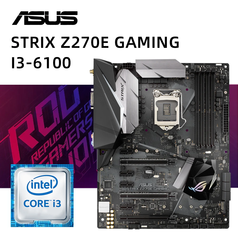 Kit-de-placa-base-LGA-1151-ASUS-ROG-STRIX-Z270E-GAMING-I3-6100-cpu