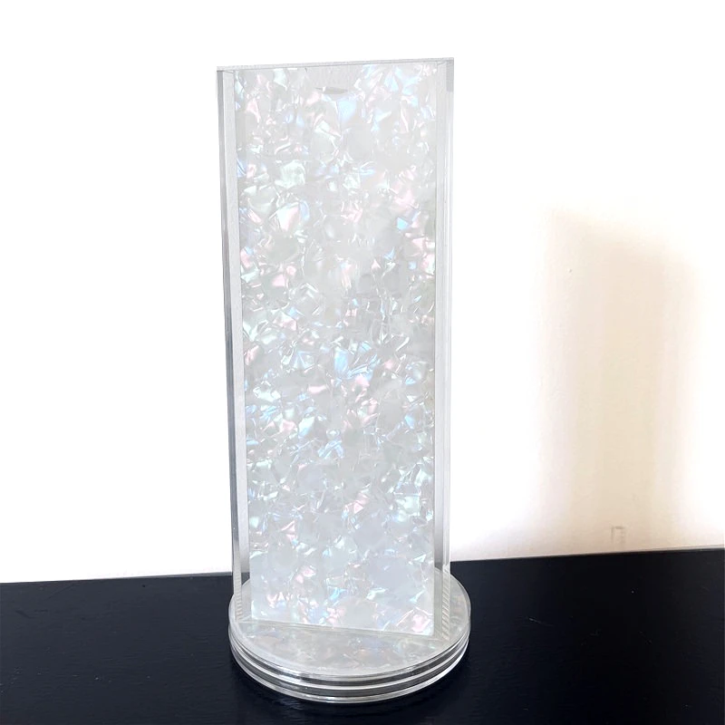 무지개빛 아이스 크랙 글리터 회전식 삼각형 아크릴 롱 레이저 티켓 보관 케이스, 21x7.2cm 카드 수납 가능한 세로형 디스플레이 랙
