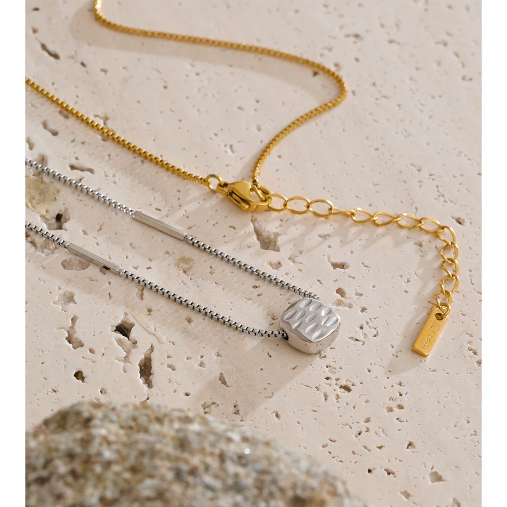 Yhpup Waterproof Stainless Steel Removable Casting Square Pendant Necklace