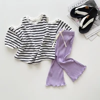 3-9T Baby Girl Casual Flared Trousers Spring Summer Stretchy Ribbed Wooden Hem Girls Infant Kids Versatile Soft Cotton Leggings 3