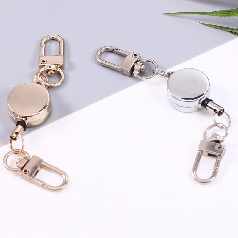 Key Holder Anti-Theft Metal Retractable Badge Easy-to-Pull Buckle Elastic Keychain Rope Key Ring