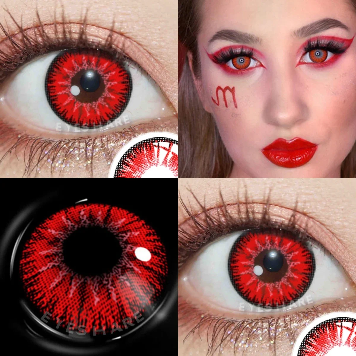 AMARA Vibrant Red Cosmetic Contact Lenses for Stunning Cosplay and Festive Makeup