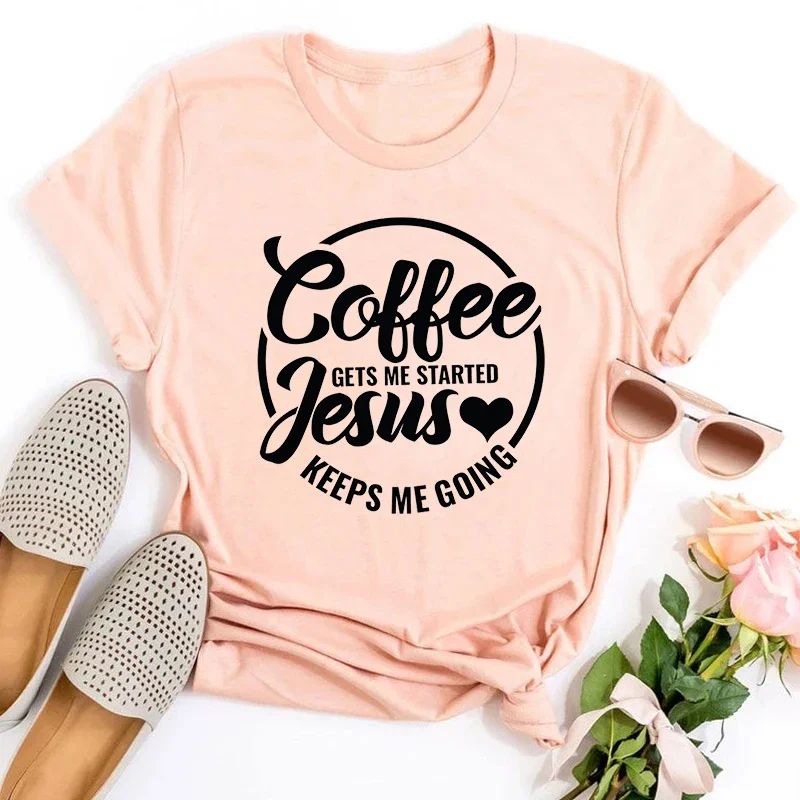 

Coffee Jesus Keeps Me Going Graphic T Shirts Coffee and Jesus Women Clothes Coffee Quote Top Christian Jesus Tops m