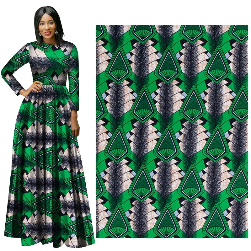 Ankara African green Geometric printed cotton wax printing Guaranteed Wax Patchwork Cotton Tissu High Quality for Dress