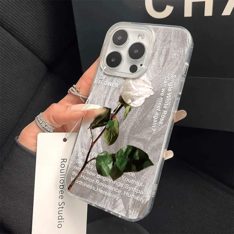 Chic White Rose Flower Dazzle Lustre Lining Hard Phone Case