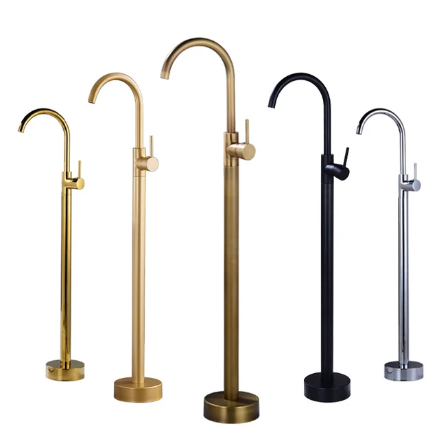 สีดําโบราณ Chrome Gold ทองเหลืองขาตั้งอ่างอาบน้ําก๊อกน้ําหมุนห้องน้ํา Crane Bath Mixer Tap 1