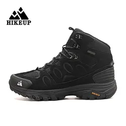 HIKEUP Men's High-Top Suede Trekking Boots - Winter Non-Slip Lace-Up Outdoor Footwear - 45 (Black)