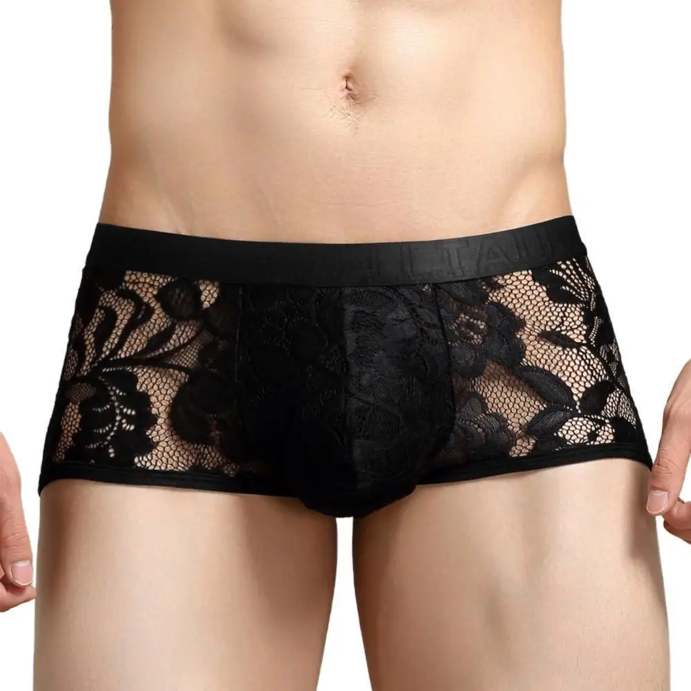 Sexy Mens Boxers Lace Transparent Mesh Underwear Underpants See Through Boxershorts Low Waist Panties Boxer for Man