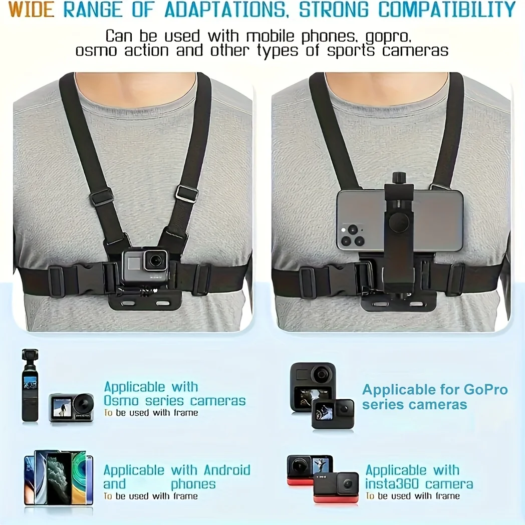 1pc Adjustable Chest Strap Headband,First-Person Perspective for Mobile Phones, Sports Camera Mounting, Cycling Gear