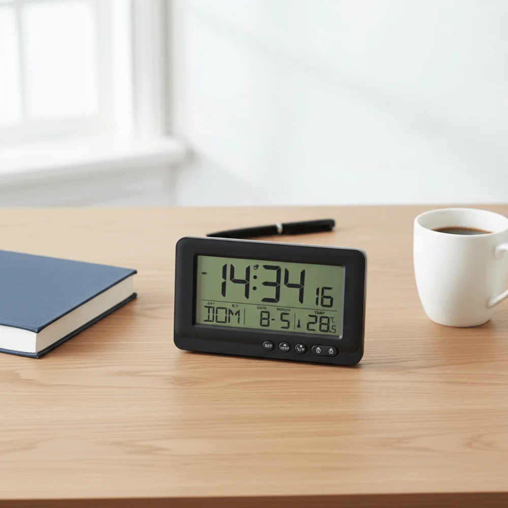 Time/Date/Week/Temperature Electronic Alarm Clock LCD Display Plastic Digital Alarm Clock 7 Languages 12/24 Hours