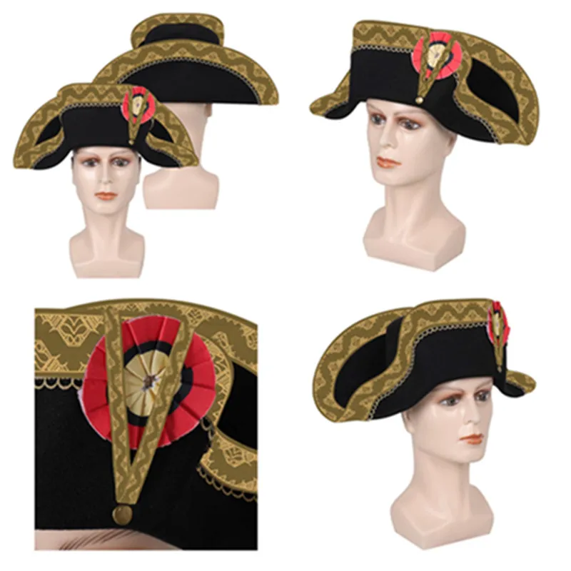 

Шляпа капитана Наполеона для косплея, кепка, средневековая фантазия, маскировка, мужские шапки адмирала бикорда, аксессуары для костюма на Хэллоуин, подарки