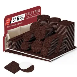 Ultimate Floor Protection: Self - Adhesive Felt Pads for Furniture and Chair Legs - 316 Piece Multi - Size Set (Brown)