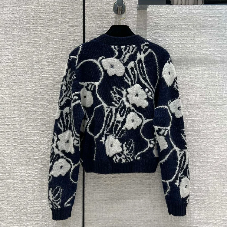 

Autumn Floral Knitted Women 2023 Cardigan Sweater Casual Loose Long Sleeve Cashmere Short Cardigan Luxury Elegant Sweater Coats