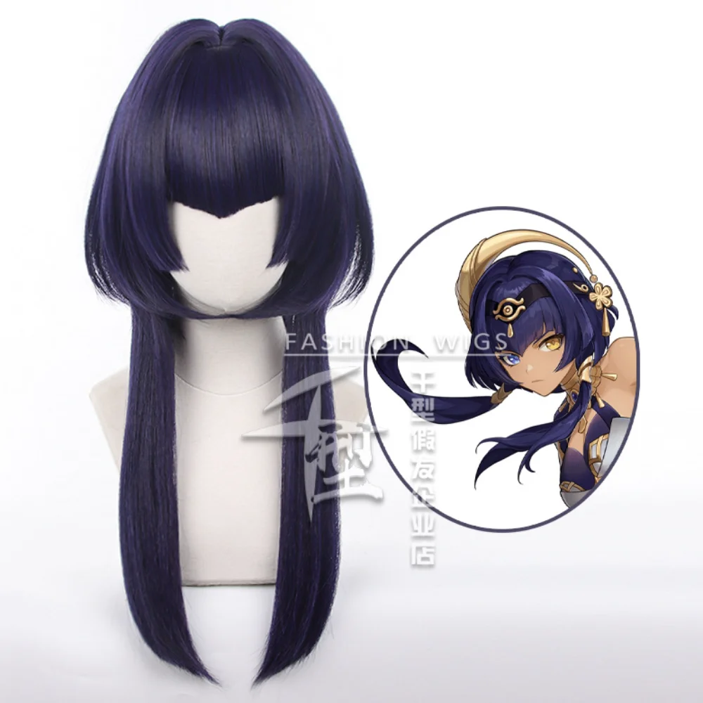 

Candace Genshin Impact Cosplay Wig Black Long High Quality Heat Resistant Synthetic Hair Headwear Cosplay Halloween Wigs