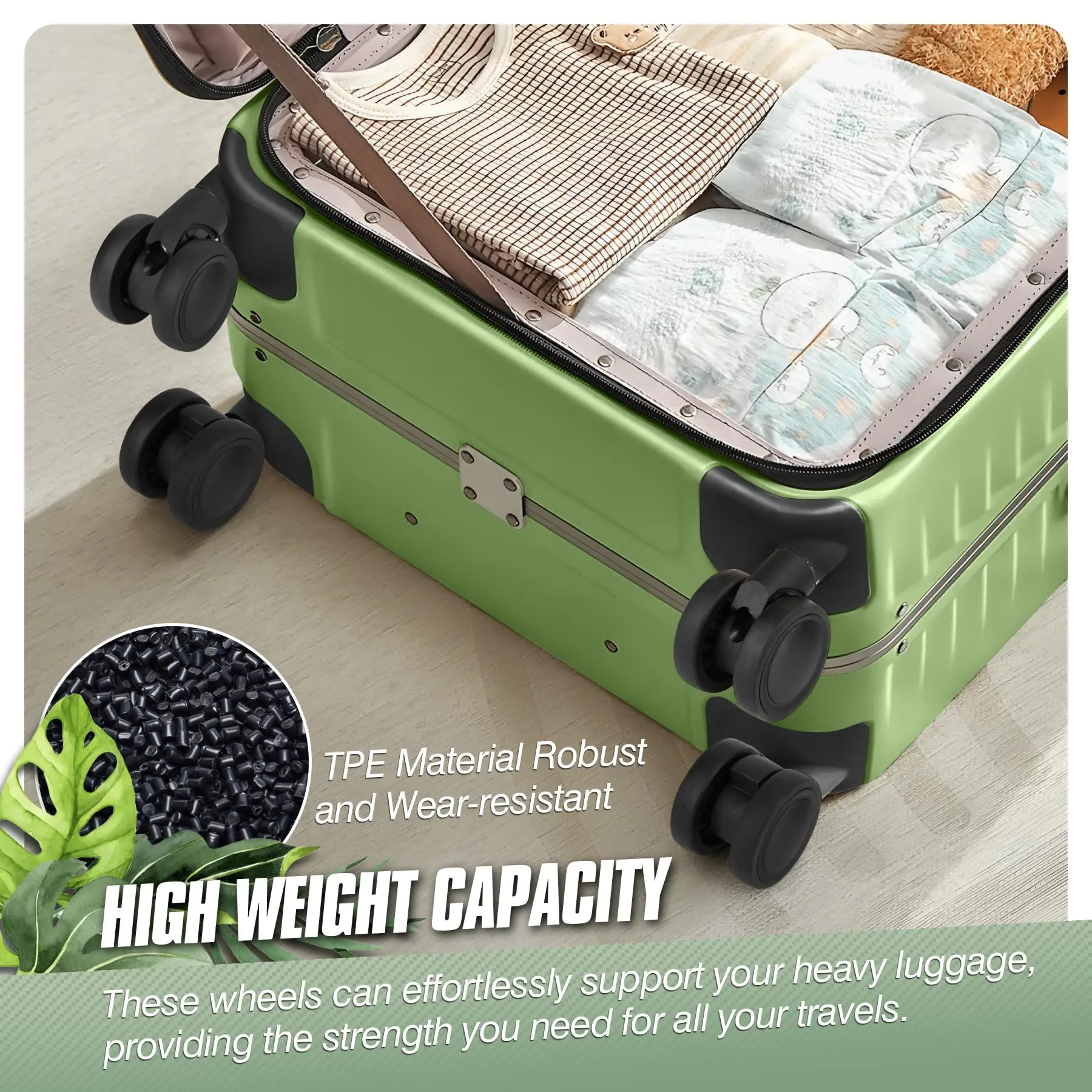 8Pcs Luggage Replacement Wheels Kit Black Suitcase Repair Wheel W/H Screw Wear-Resistant Trolley Wheel 55mm Axles Caster Parts