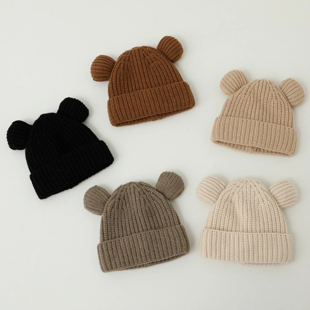Baby Kids Cotton Warm Bear Ears Caps Beanie for Toddler Boys Girls Crochet Bonnet Autumn Warm Winter Knitted Hat Accessories