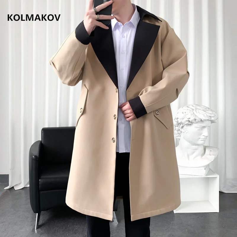 

2024 spring Long style overcoat men's High quality casual trench coat,autumn hoooded jackets men,Men's Clothing Windbreakers