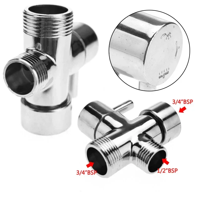 Chrome Plated Brass Diverter Valve T-Adapter shower diverter valve 3/4 Connector 3-Ways For Shower Head bidet connector