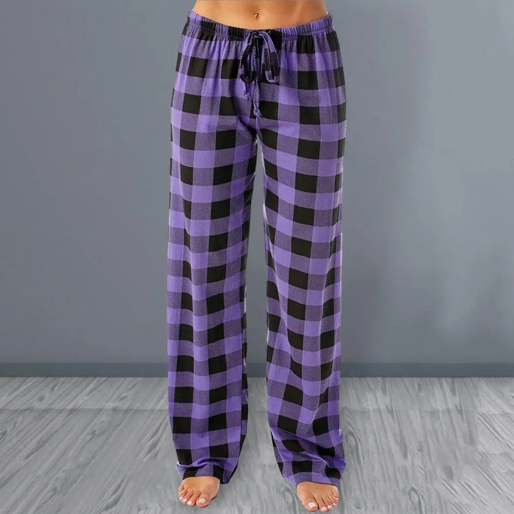 

Women Straight-leg Pants Plaid Print Wide Leg Women's Pants With High Elastic Waist Breathable Pockets Comfortable For Ladies