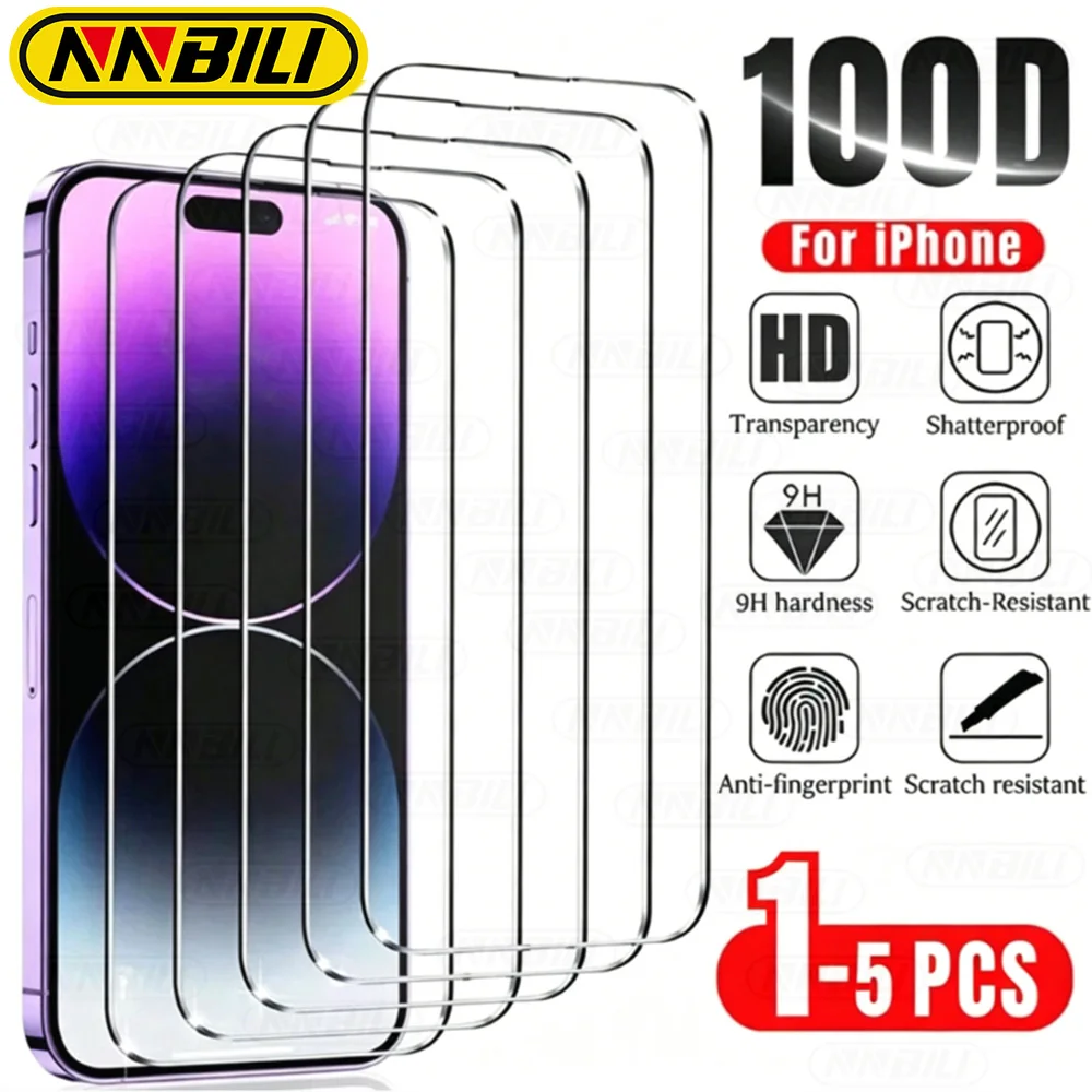 NNBILI 1-5 Piezas de Vidrio Templado para iPhone 17 16 15 14 13 12 11 Pro Max, Protector de Pantalla para iPhone 12 13 Mini 14 Plus 17e