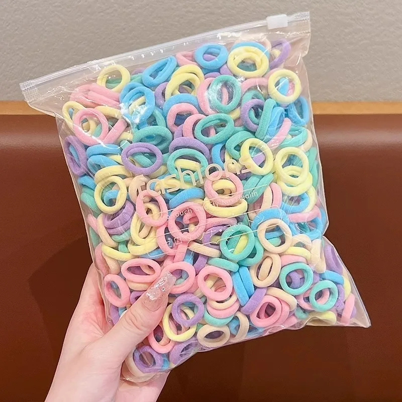 100/200pcs Girls Colorful Nylon Elastic Hair Ties Women Scrunchie Ponytail Holder Rubber Hair Bands Children Hair Accessories