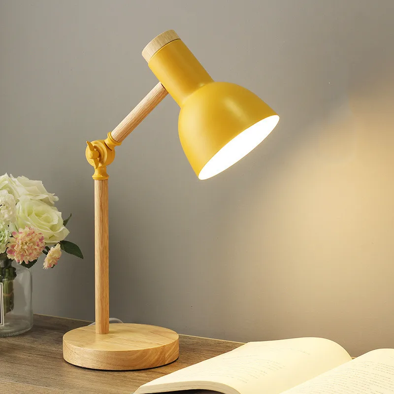 Eyes Protection Table Lamp E27 Nordic Wood Desk Lamps Height Adjustable Modern Bedside Lamp for Read Study Night Light with Plug 6