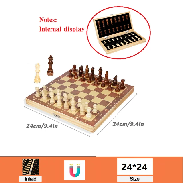Jeu d'échecs pliant magnétique en bois, plateau de jeu en feutre 24cm x 24cm, rangement intérieur, cadeau pour enfants et adultes, jeu familial 6 Jeu d'échecs pliant magnétique en bois, plateau de jeu en feutre 24cm x 24cm, rangement intérieur, cadeau pour enfants et adultes, jeu familial 6