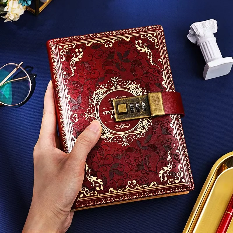 A5 200 pages retro password books with lock diary creative hand ledger student notebook stationery notebooks agenda 2024 planner