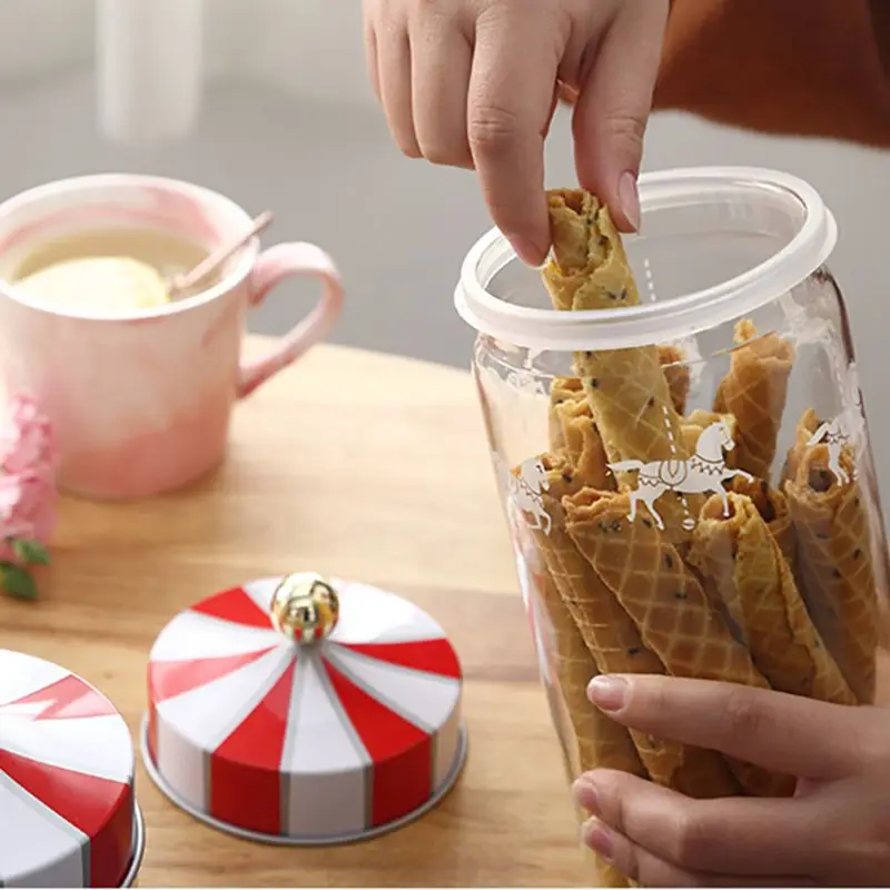 Storage Jar 1300/980/630ML Carousel Sealed Can Moisture-Proof Transparent Glass Candy Box Cookie Coffee Seal Tank