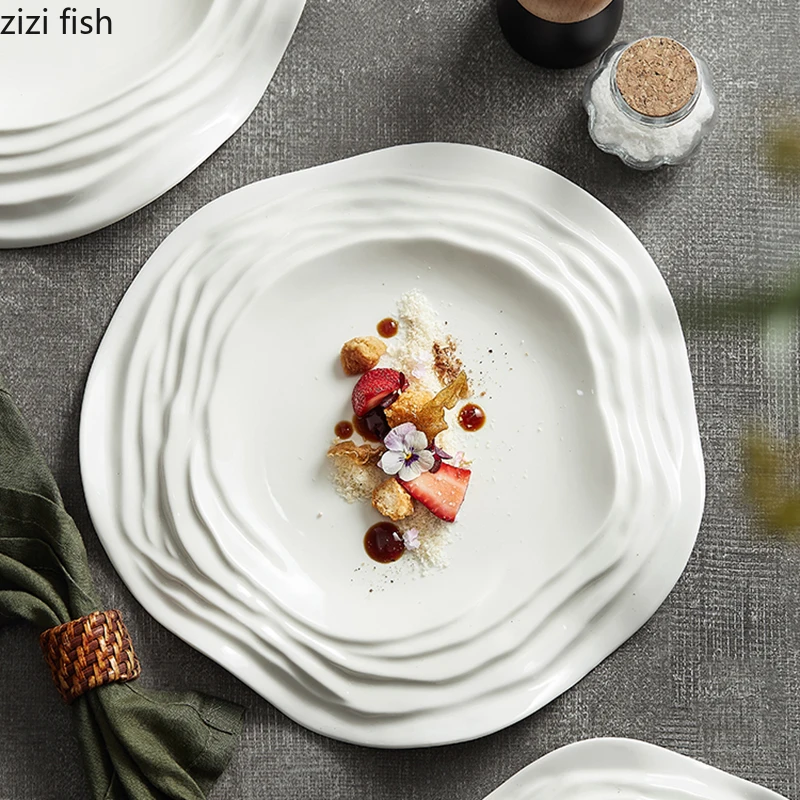 Ceramic Cooking Dish Irregular Shape Speciality Pasta Steak Plate Kitchen Solid Color Tableware Sushi Plate Snack Dessert Dishes