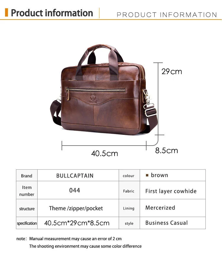 Men's Briefcase Genuine Cowhide Leather Business Laptop Messenger Bag