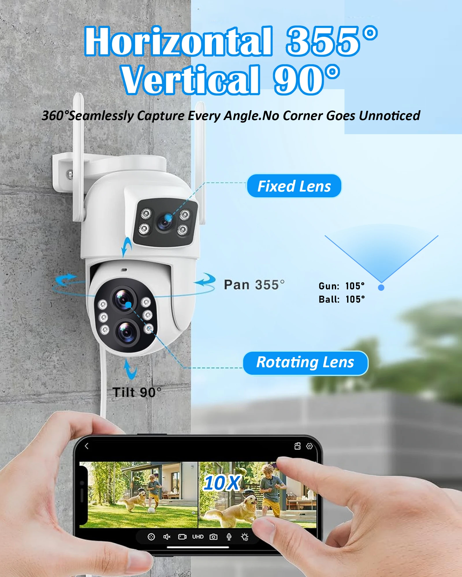 12MP WiFi Outdoor IP Camera 10x Zoom Infrared Night Vision HD Automatic Tracking Security Monitoring IP CCTV WiFi Camera Outdoor Camera