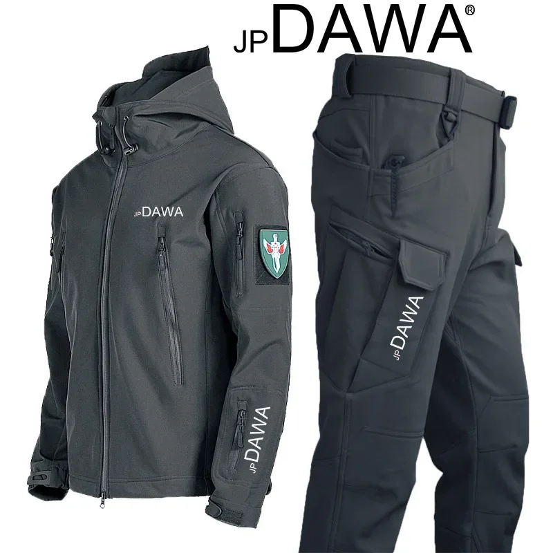 Description Picture 6 of itemJP DAWA Fishing suit autumn/winter outdoor shark skin soft shell hooded suit men's velvet warm pants windproof waterproof jacket
