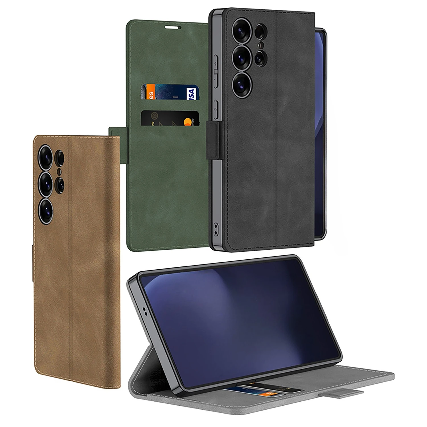 Elegant PU Leather Matte Wallet Phone Case with Card Holder & Magnetic Closure - All-Inclusive Skin Feel