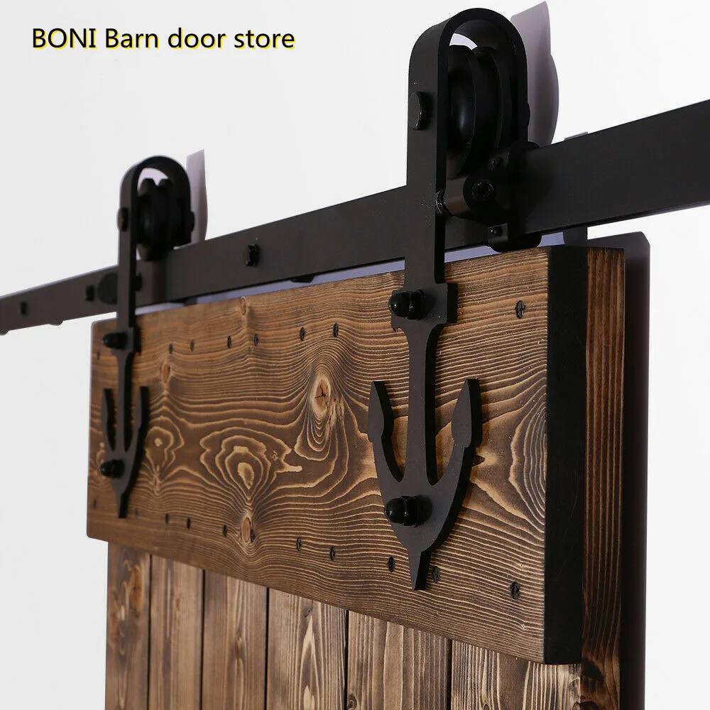 CCJH 2PCS Black Sliding Barn Wood Door Rollers Hanger Kit with Accessories (No Rail/No Doors) ,Can be Customed