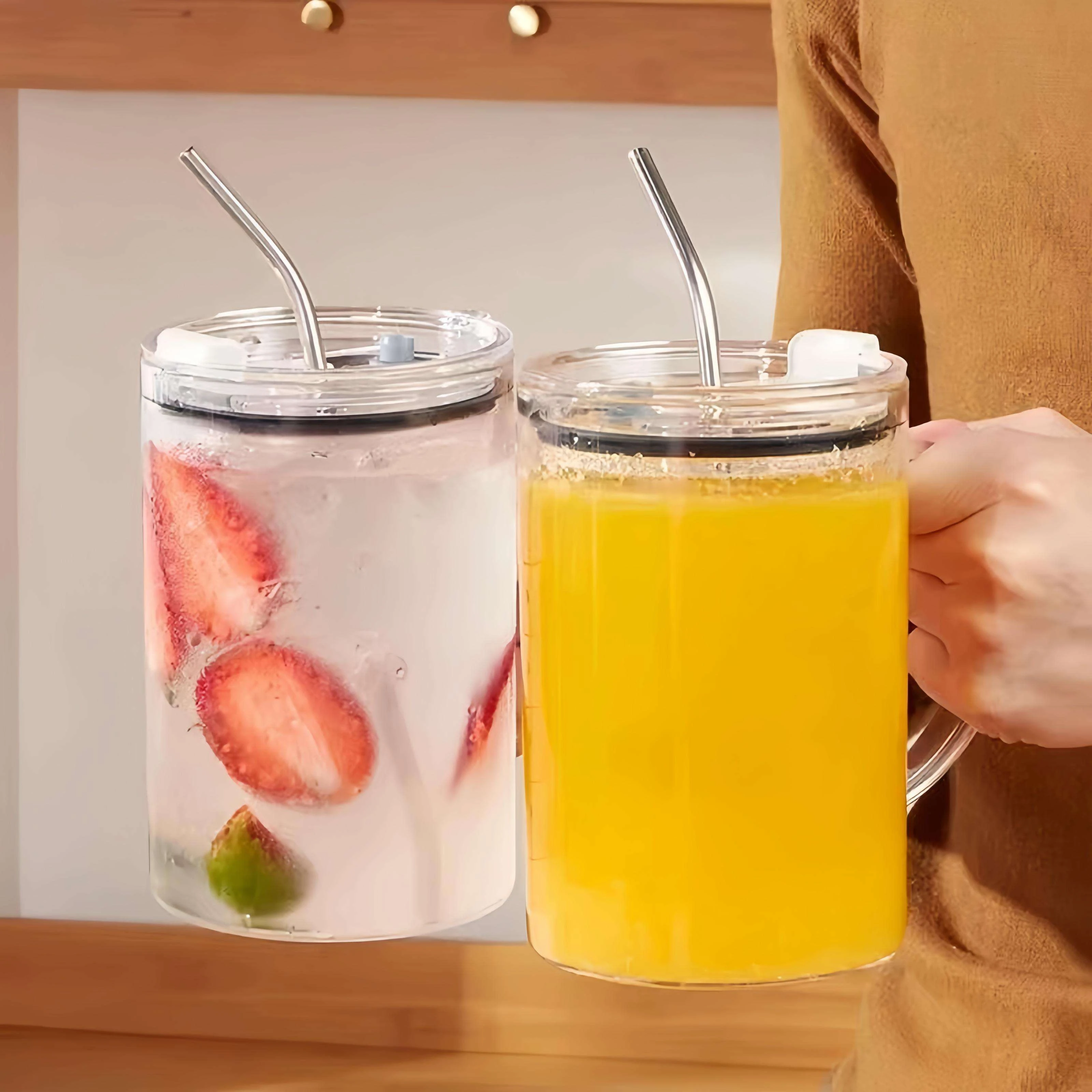 1000ml Glass Mug with Handle/Lid/Straw Transparent Drinking Glasses for Iced Coffee Tea Hot Cold Drinks Korean Style Drinkware - 3