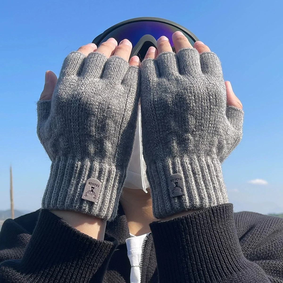 Knitted Half finger gloves Warm Autumn Winter Men Women Casual Gloves for Work Writting or Touch Screen