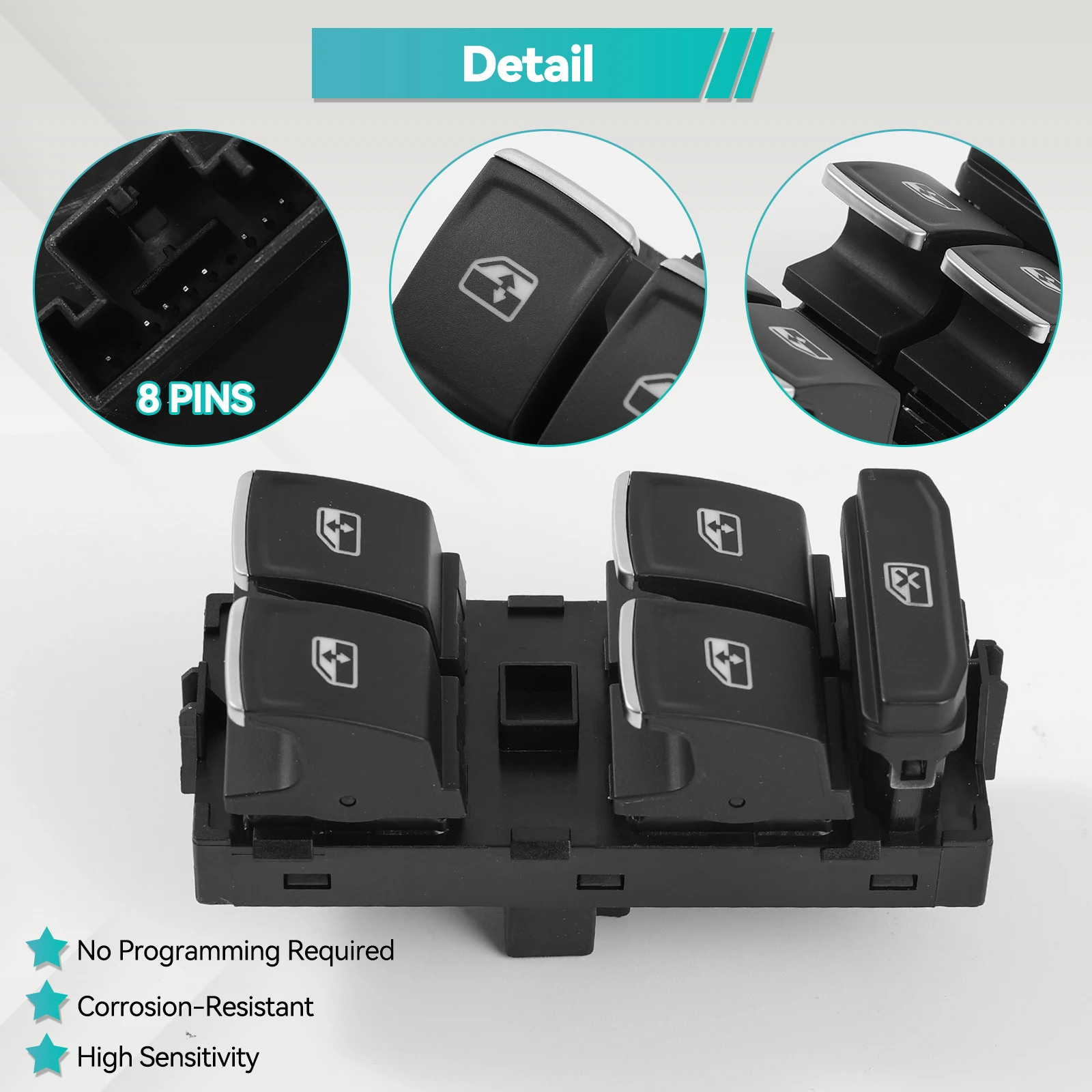 5G 0959857 C 5G 0959857 5G 0959857 Ein 5G 0959857 B 5GG 959857 Auto-Fensterheberschalter-Steuertaste für VW Golf MK7 Passat B8 Seat Skoda – Detail 3