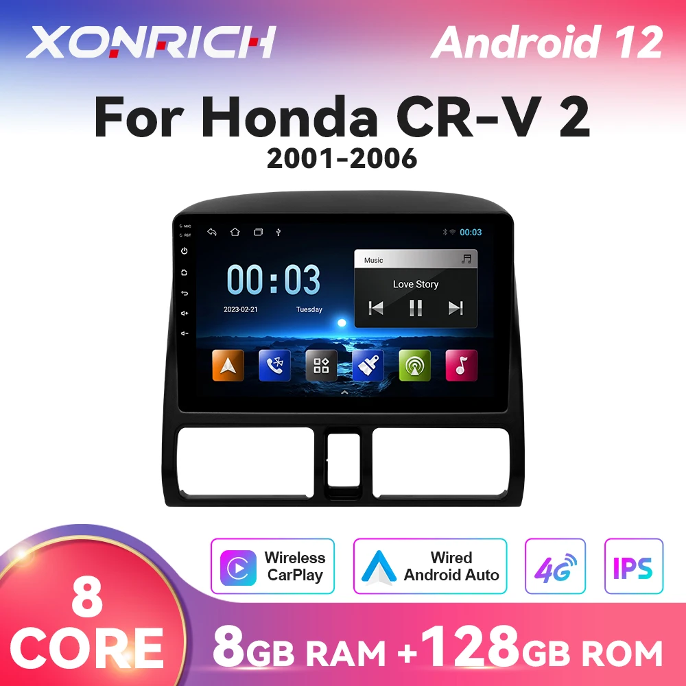 

Wireless Carplay AI Voice Android Auto Radio for Honda CR-V CRV 2 2001 - 2006 Car Radio Multimedia GPS Track 2Din RDS