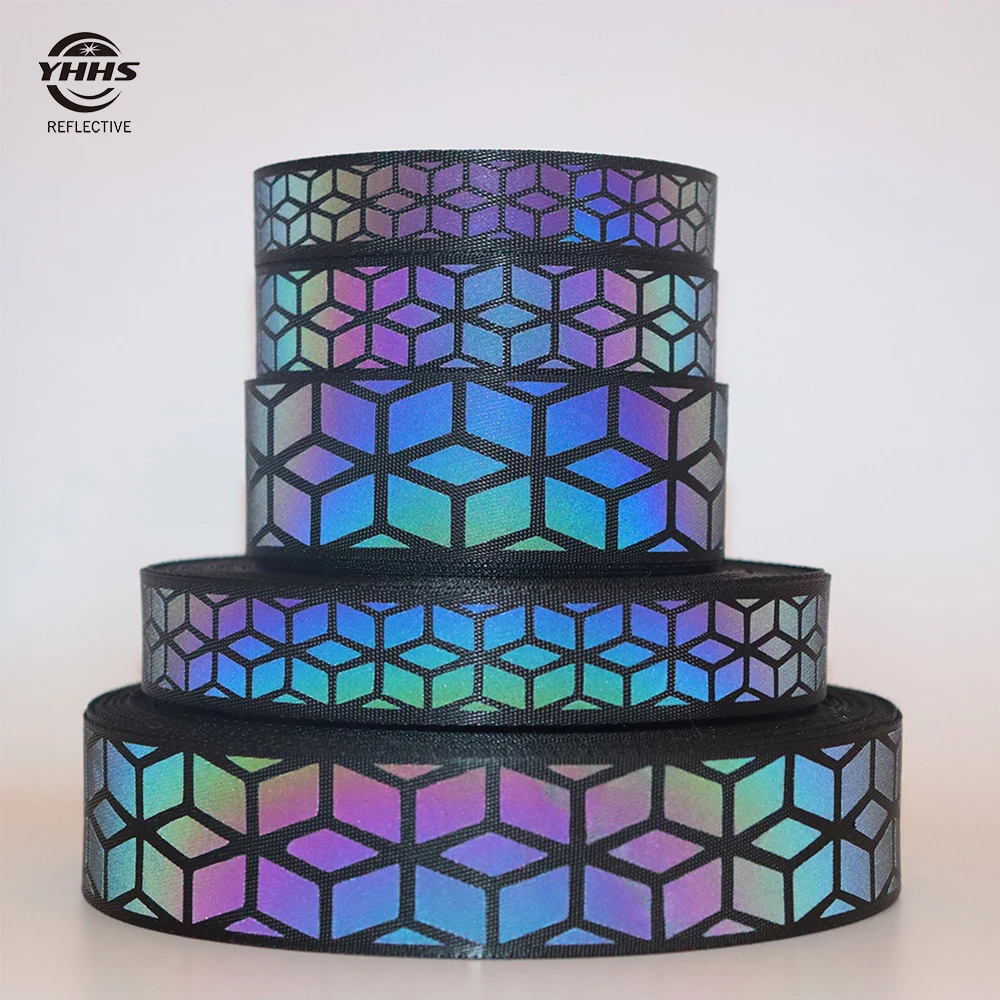 Rainbow Reflective Webbing High Visibility Black Magic Gradient Garment Accessories Sewing On Clothes Shoulder Strap 5Meters Reflective Tape Bands Reflective Tape