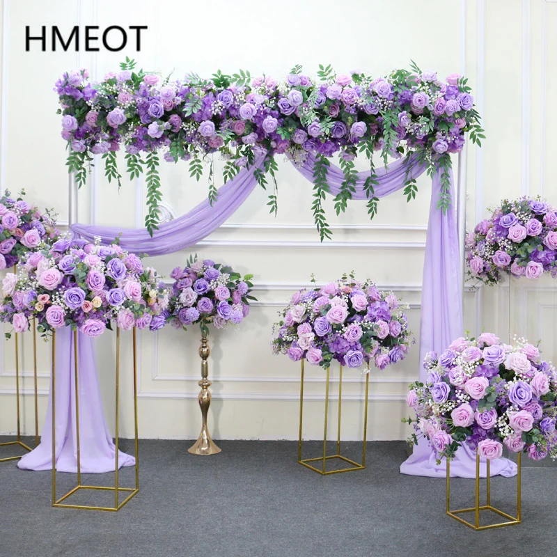 Purple Wedding Backdrop Arrangement Gypsophila Rose Willow Leaf Floral Row Decor Arch Event Table Centerpieces Ball Floor Floral