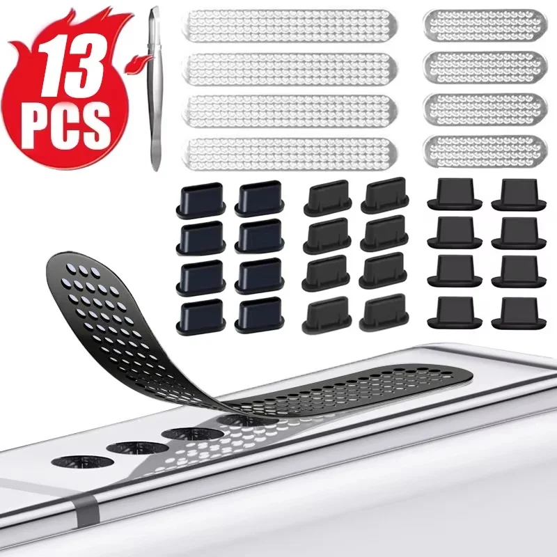 Universal Mobile Phone Speaker and Port Protector Kit with Dust Mesh Stickers and Tweezers